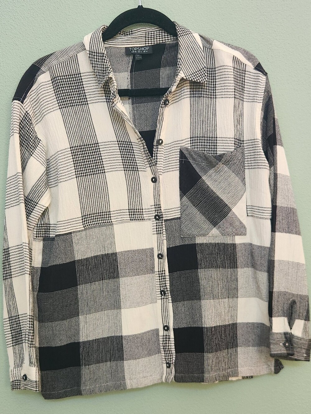 Topshop Black and White Plaid Button-Down Shirt - Size 6